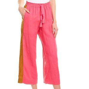 J. Crew Linen Hot Pink Wide Leg Pull On Drawstring Crop Pants Size Large AM988